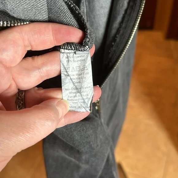 Ruffle Sleeve Wide Leg Denim Jumpsuit Washed Black Stretch Size Small - Picture 6 of 7